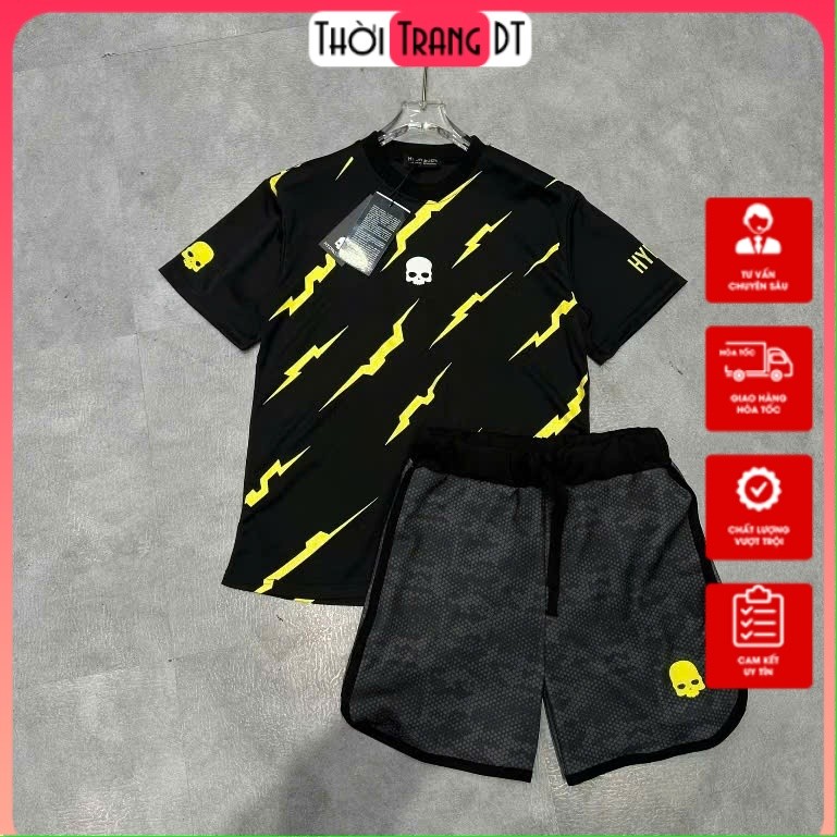 (Có Sẵn) - Set Quần Áo Hydrogen Tia Sét Vàng ❤ Bộ Áo Quần Thể Thao Dày Dặn Dáng Rộng Nam Nữ Siêu Vip