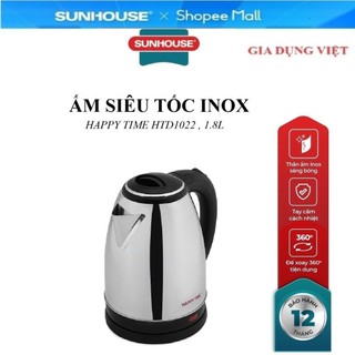 Ấm siêu tốc Inox SUNHOUSE Happy Time HTD1022, Công suất 1500W, Dung tích 1,8L ,Chất liệu thép không gỉ cao cấp