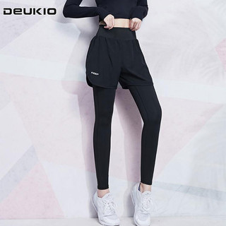 Quần tập thể dục DEUKIO dành cho nữ nâng hông lưng cao giả hai mảnh quần tập yoga chạy bộ co giãn bên ngoài bó sát tập luyện quần áo khô nhanh cho nữ