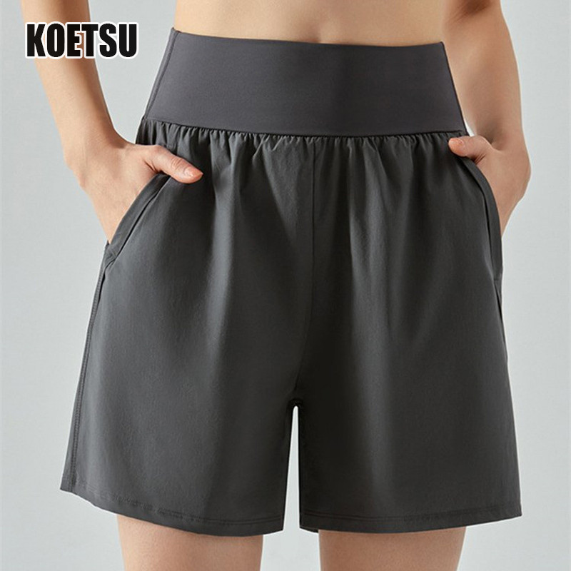 Koetsu Mặc ngoài mùa hè Quần short thể thao mới dành cho nữ lưng cao mỏng chạy bộ thể dục dáng rộng nhanh khô yoga quần năm điểm