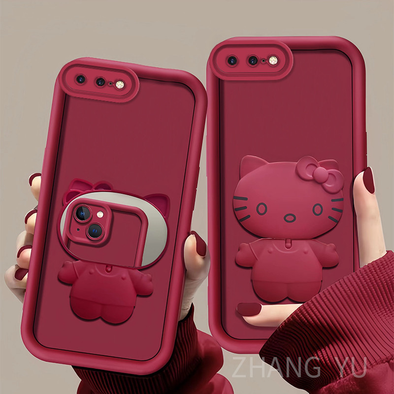 Vỏ IPHONE 6 6s plus 7 8 plus Vỏ điện thoại mới Vỏ mềm TPU hình mèo trang điểm gương giữ ống kính được che phủ toàn bộ vỏ bảo vệ chống sốc