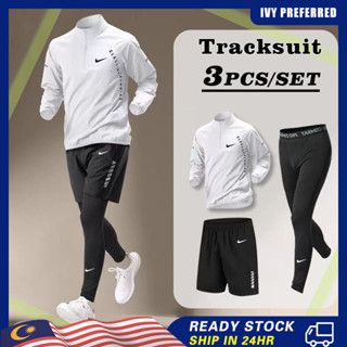 3 Cái / bộ Plus Kích Thước Quần Áo Thể Thao Nam Phù Hợp Với Áo Dài Tay Thể Thao Nhân Quả Quần Short Quần Dài Cổ Giữa Áo Tập Gym Thể Dục Bóng Rổ Chạy Bộ Nam Tập Luyện Tracksuit
