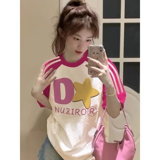 Jiashuchen Retro Phong Cách Mỹ Ba Thanh 100% Tay Ngắn Mùa Hè Rời 2024 Phong Cách Mới Màu Sắc Tương Phản Raglan Tay Thiết Kế Cặp Đôi Top
