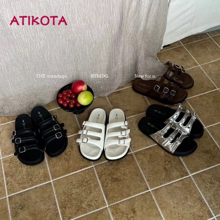 Atikota Nữ Đế Dày Sandal Thời Trang Retro Thoải Mái Mềm Rộng Khóa Học Sinh Bánh Mì Dép Giải Trí Hàng Ngày Ngoài Trời Đi Biển Dép