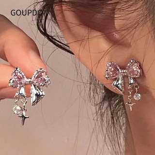 Bông tai đinh tán, Bông tai nơ hợp kim, Bông tai cá tính pha lê Y2K dành cho nữ