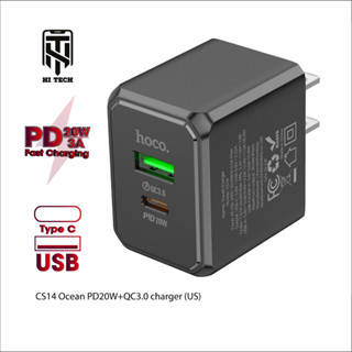 Củ sạc nhanh PD20W/QC3.0 1 cổng USB và 1 cổng Type-C Hoco CS14 tương thích nhiều thiết bị, chân dẹt.
