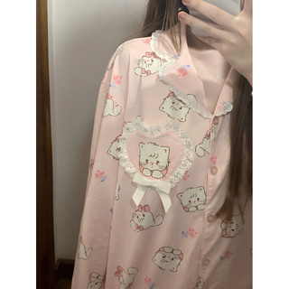Bộ Đồ Ngủ Mèo Mikko Nữ Loungewear Hai Mảnh Quần Dài Tay Ren Ngọt Ngào