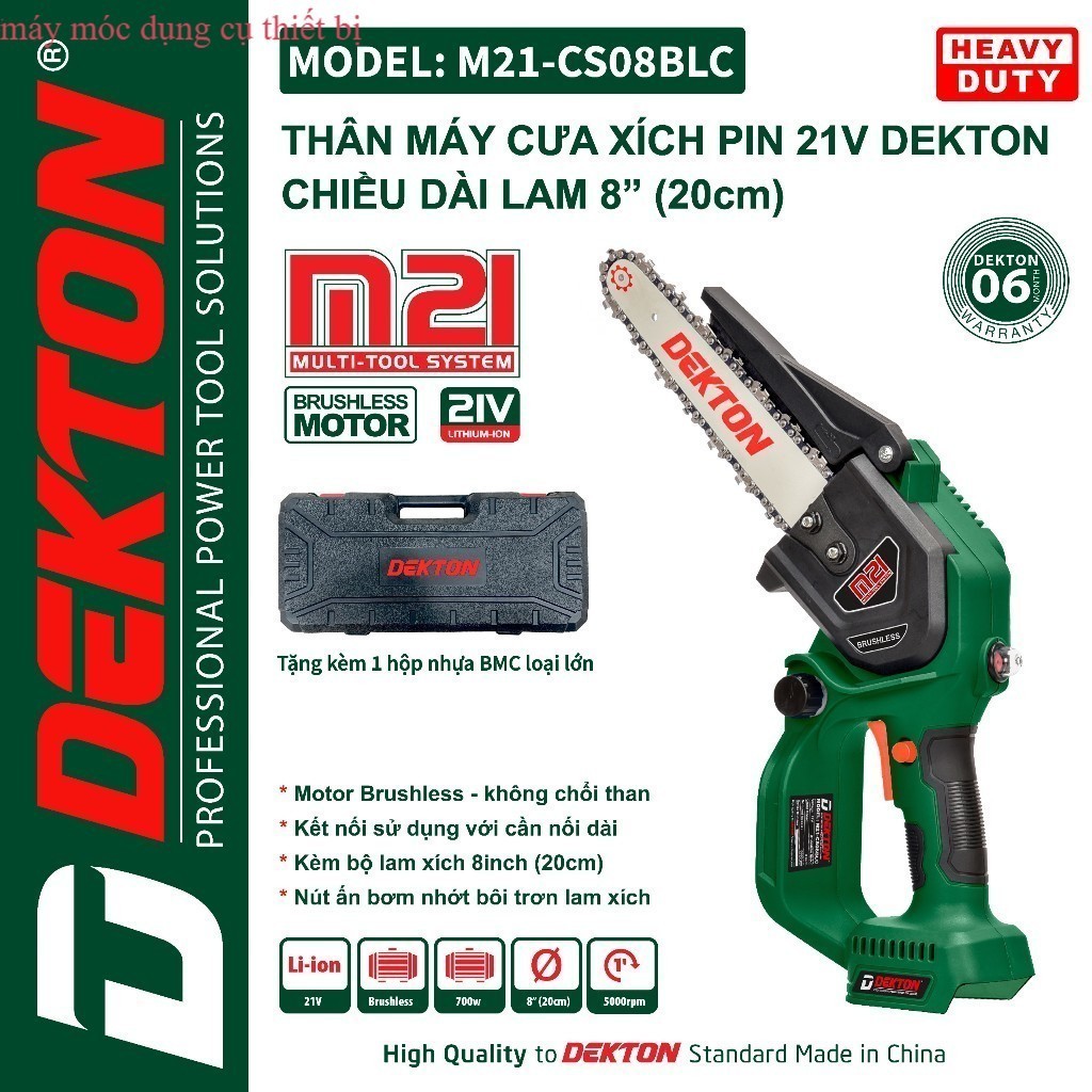 Thân máy Cưa Xích 8Inch Dùng pi.m Dekton M21-CS08BLC Màu Xanh/Xám SHOP MÁY MÓC TB