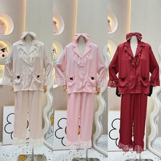 Pijama chấm bi phối ren- kèm nơ