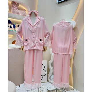 PIJAMA CHẤM BI PHỐI REN- KÈM NƠ