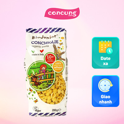 Mì nui ăn dặm hữu cơ hình vỏ sò BioJunior cho bé từ 10 tháng tuổi 200g