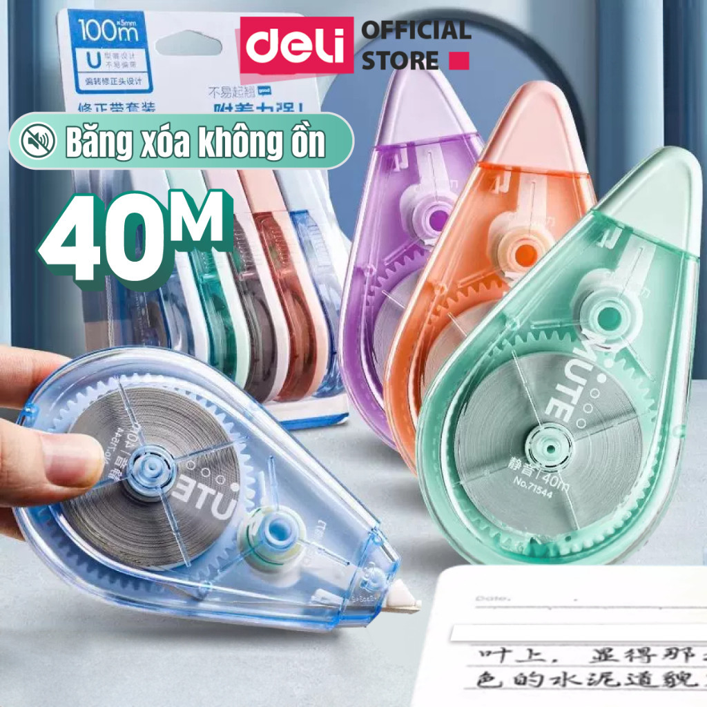 Bút Xóa Băng Học Sinh 40M Xinh Xắn Deli - Xóa Sạch Bám Dính Tốt Khô Nhanh Viết Đè Lên Ngay Băng Kéo 
