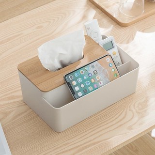 Nhật Bản- hộp đựng khăn giấy có nắp tre và hộp đựng điều khiển đa chức năng