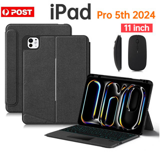 Bàn phím Bluetooth không dây Touchpad có vỏ Leahter cho iPad Pro (11 inch, thế hệ thứ 5) M4 2024 Vỏ đế chuột