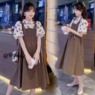 Bololo Mới Phụ Nữ Mang Thai Đầm Nữ Rời Phong Cách Phương Tây Giảm Béo Giả Hai Mảnh Tay Đèn Lồng Dài Đầm Bé Gái