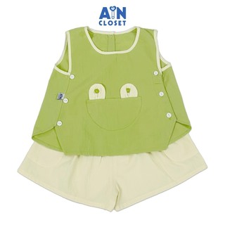Bộ quần áo Ngắn bé gái Họa tiết Túi Tai Gấu Xanh Be cotton - AICDBGJHX7QA - AIN Closet