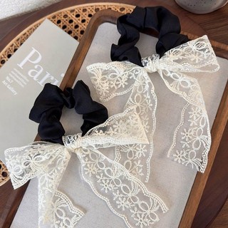Milyfashion  French Retro White Lace Bow Streamer Hair Tie Women's Large Intestine Ring Detachable Long Silk Ribbon All-Match Hair Ties Hair Rope