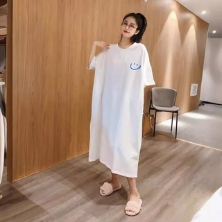 Đầm suông  mẫu hot dài quá đầu gối tay ngắn mùa hè cho nữ in mặt cười bự TTDSA0075