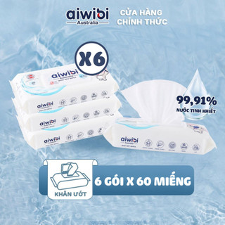  Khăn Giấy Ướt Aiwibi Nước Tinh Khiết 99,91% EDI Chiết Xuất Lô Hội Làm Dịu và Dưỡng Ẩm 60 miếng
