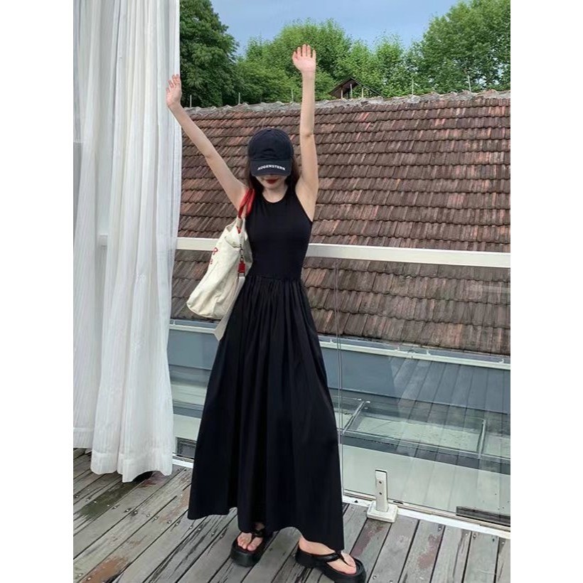 Đầm váy xòe dáng maxi dài thiết kế ba lỗ sát nách chất liệu co giãn mềm mịn hàng QCCC HMH SP165 | BigBuy360 - bigbuy360.vn