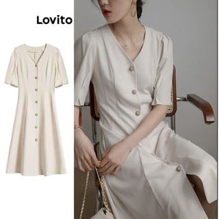 Đầm Lovito màu trơn cài nút phía trước phong cách thường ngày dành cho nữ LNE56227