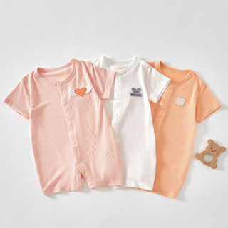 Quần Áo Cho Bé Mùa Hè Modal Mềm Mại Và Thoáng Khí Quần Áo Sơ Sinh Không Xương Tay Ngắn Quần Áo Bò Cho Bé Trai Và Bé Gái Họa Tiết Gấu Dễ Thương Bé Onesies Phù Hợp Với 52-90cm