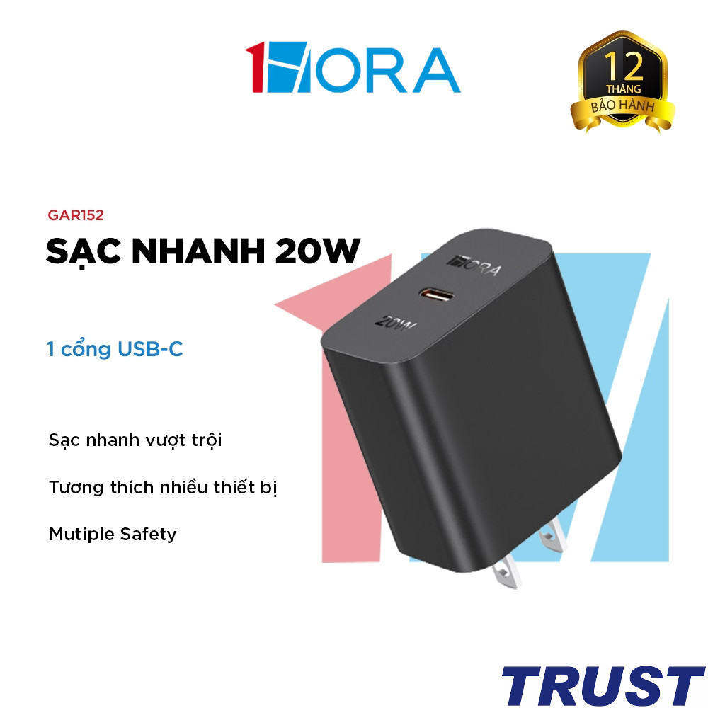 Củ Sạc Nhanh 1HORA GAR152 - 20W - 1 cổng Type C - Chính Hãng