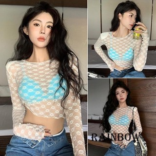Rainbow-ultraviolet Rays Quần áo bảo vệ chống nắng dài tay Sheer Floral Tops