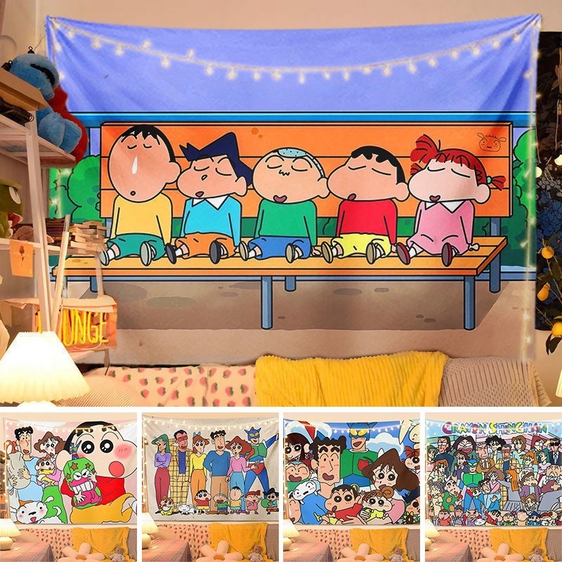 Crayon Shin-chan Vải Treo Tường Sáng Tạo Ins Tấm Thảm Chống Bụi Trang Trí Nền Nhà