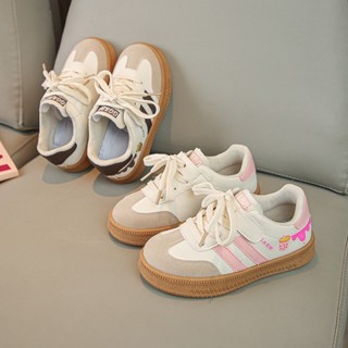  giày thể thao bé gái giày đi học cho bé gái 2 sọc có quai dán trà sữa xinh xắn hồng nâu êm chân chống trượt QCCC G1 