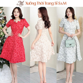 Đầm xòe tapta in hoa nổi S&M sang trọng - GR0248
