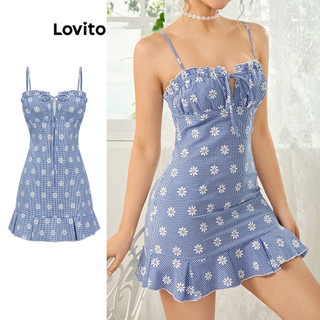 Lovito Đầm Dễ Thương Ren Hoa Xà lách Viền Ruffle Đầm Nữ L79AD075