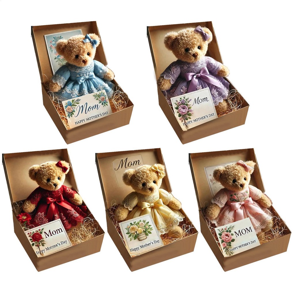 Happy Mothers Day Bears Đồ chơi có thiệp chúc mừng Búp bê gấu sang trọng thanh lịch drea1ph