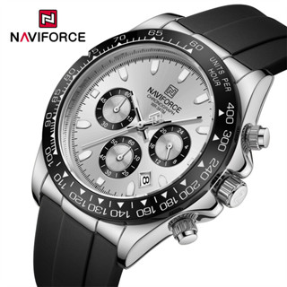 Naviforce Đồng hồ nguyên bản dành cho nam Dây silicon thể thao thông thường Chronograph Đồng hồ đeo tay dạ quang
