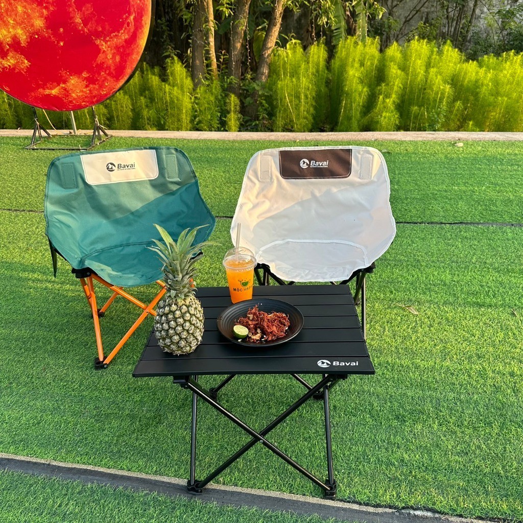 Bàn ghế mặt trăng gập gọn BaVai , bàn ghế dã ngoại mặt dời gấp gọn camping cắm trại cafe trà chanh d