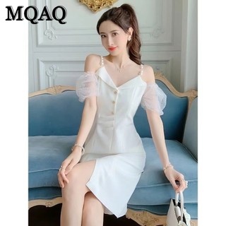Đầm lệch vai màu trắng cao cấp MQAQ Váy mùa hè nữ khí chất Gió nhẹ nhàng Váy trượt một vai kiểu Pháp quen thuộc