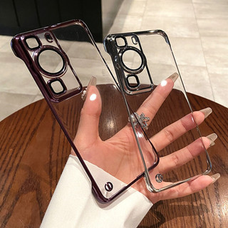 Sang Trọng Với Bảo Vệ Ống Kính Mạ PC Cứng Không Khung Ốp Lưng Điện Thoại Huawei P60 Art P50 P40 Pro P60Art P60Pro Siêu Mỏng Trong Suốt Chống Sốc
