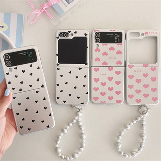 Matte Silver Ins Thời Trang Đen Hồng Trái Tim Tình Yêu Ốp Lưng Điện Thoại Samsung Galaxy Z Flip 5 4 3 Zflip 4 Zflip 3 Zflip 5 Cứng pc Bao Có Vòng Tay