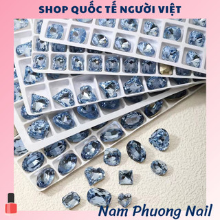 Set 10 viên đá pha lê K9, đá khối pha lê xanh dương trang trí móng tay nghệ thuật