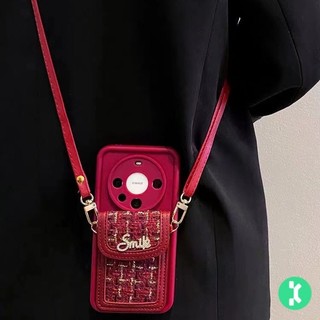 Hộp đựng thẻ Xiaoxiangfeng nụ cười đỏ đơn giản có dây buộc họa tiết da Vỏ điện thoại chống sốc Thích hợp cho iPhonexmax / xs x11 / 12 / 13 / 14 / 15 / PRO / max / 15Plus
