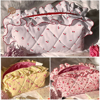 HOPEUP Túi Đựng Mỹ Phẩm Dung Tích Lớn Dây Kéo Đóng Cửa Shirring In Hoa Cotton Quilted Di Động Nhẹ Son Môi Lông Mày Bút Chì Trang Điểm Bàn Chải Du Lịch Túi Vệ Sinh