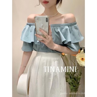 Áo sơ mi voan ngắn tay lệch vai mới mùa hè