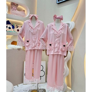 PIJAMA CHẤM BI PHỐI REN- KÈM NƠ