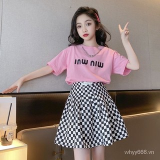 Bộ Đồ Ngắn Tay Bé Gái 2024 Phong Cách Mới Quần Áo Trẻ Em Thời Trang Thời Trang Trẻ Em Hai Mảnh Phù Hợp Với Quần Áo Bé Gái 6-16 Tuổi