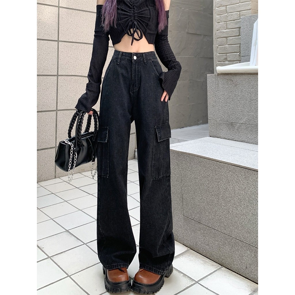 Quần Jean Nữ Túi Hộp Ống Suông Cạp Cao Chất Jean Demin Dày Dặn Phối Túi 2 Bên Phong Cách Hip Hop | BigBuy360 - bigbuy360.vn