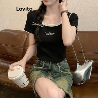 Áo thun Lovito ghép nối màu sắc phong cách thường ngày cho nữ LNE62528