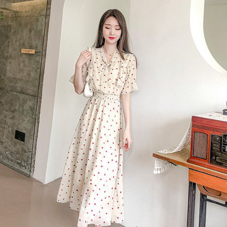 Áo ngắn tay kiểu Pháp mùa hè giản dị Váy hoa cổ điển Tính khí Váy MIDI chữ A đa năng