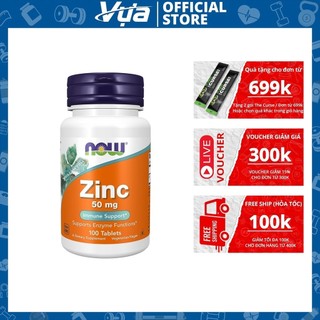 Viên Uống NOW - Zinc Gluconate 50mg (100 viên) - Hỗ Trợ Tăng Cường Miễn Dịch, Sức Khỏe Da và Tóc Chính Hãng