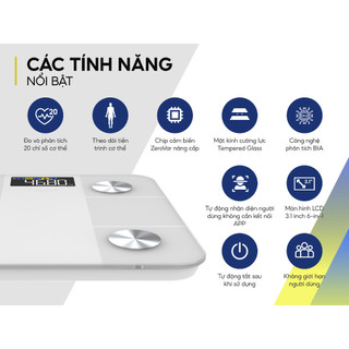 Cân 2 điện tử sức khoẻ thông minh cao cấp Yoroshiko pro đo 20 chỉ số cơ thể mini phân tích cân nặng mỡ béo y tế