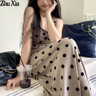 Zhu Xia Váy Nữ Retro Chấm Bi Đầm Mùa Hè Phong Cách Mới Giảm Béo Eo Ôm Váy Chữ A